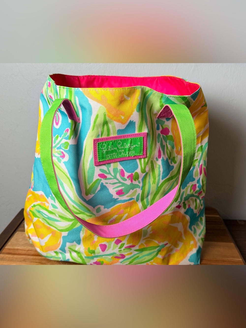 Estee Lauder Floral Multicolor Canvas Tote - Pink, Yellow, Green, Blue
